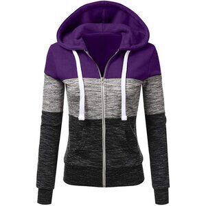 Women's Color Block Hoodie Zip-Up Jersey Jacket Plus Size Casual Top